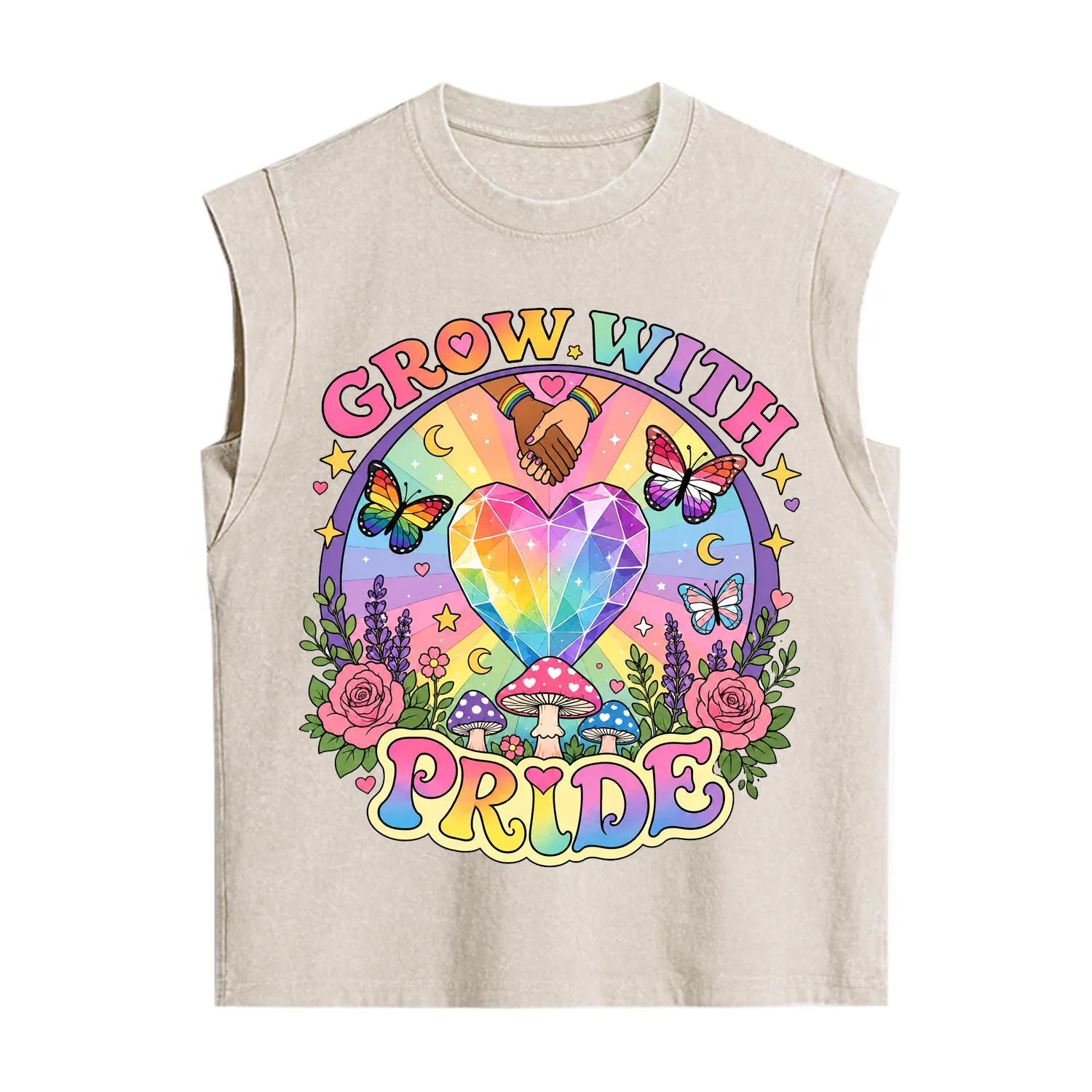 Purplehecate Grow With Pride Rainbow Heart Vintage Washed Tank