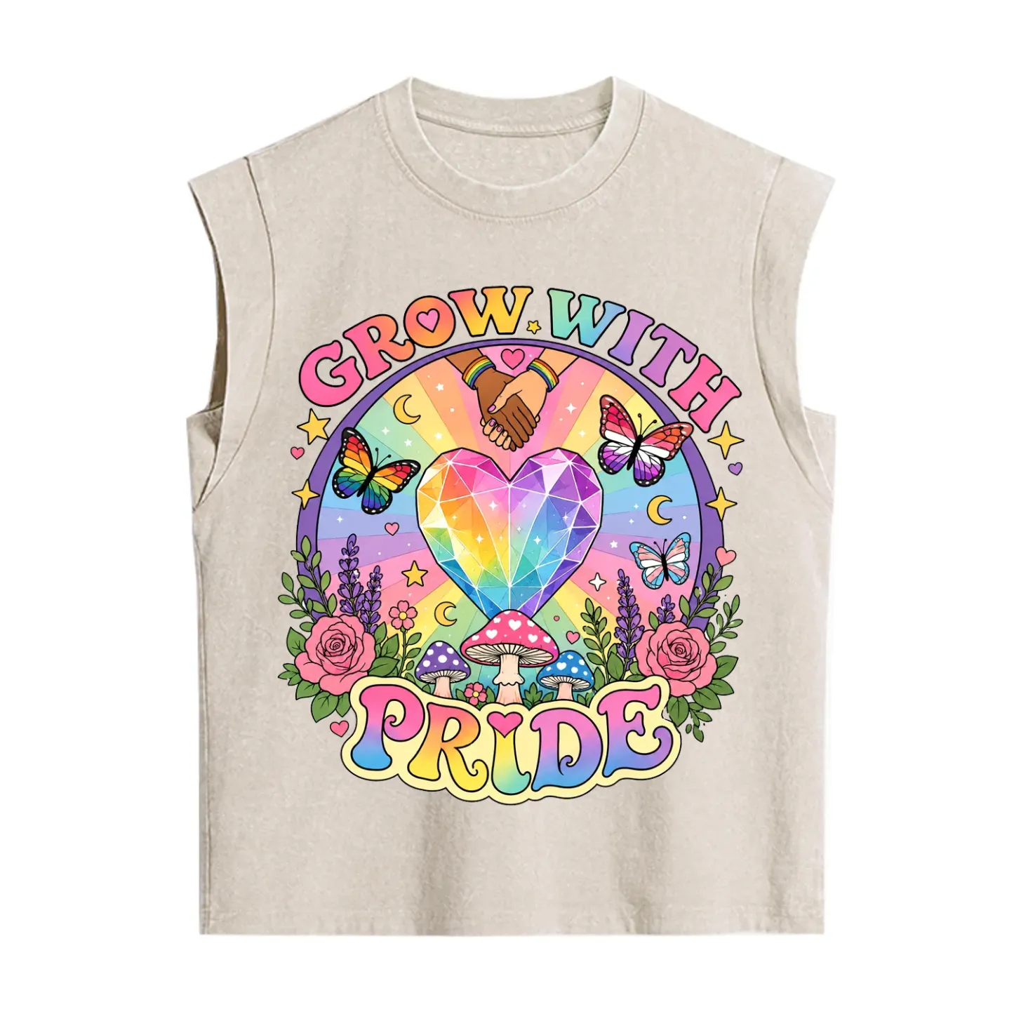 Purplehecate Grow With Pride Rainbow Heart Vintage Washed Tank