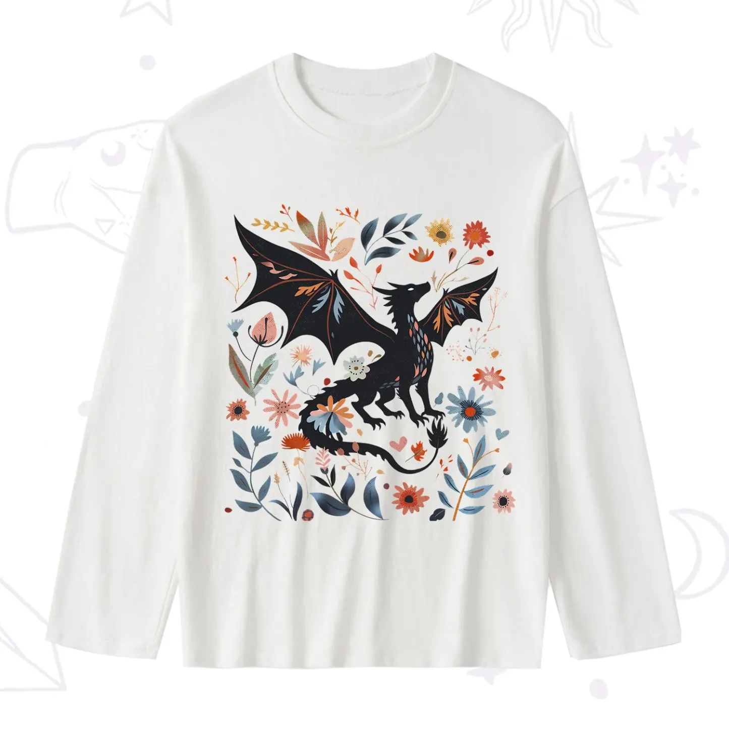 Purplehecate Vintage Fantasy Wyvern Bookish Slub Long Sleeve T-Shirt
