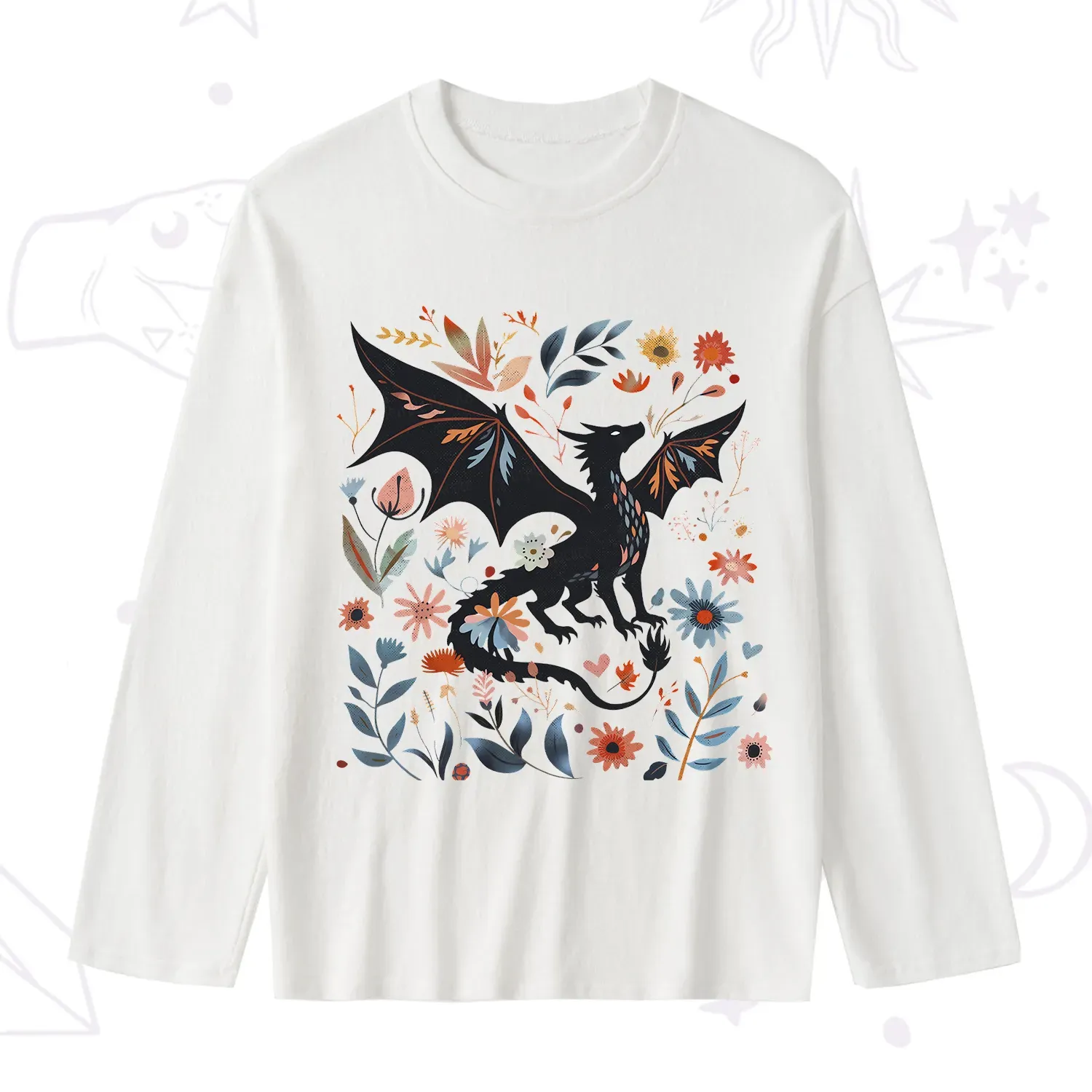 Purplehecate Vintage Fantasy Wyvern Bookish Slub Long Sleeve T-Shirt