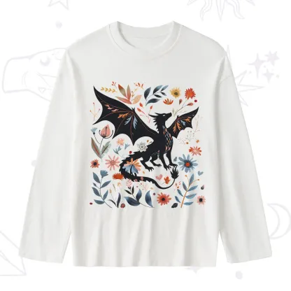 Purplehecate Vintage Fantasy Wyvern Bookish Slub Long Sleeve T-Shirt