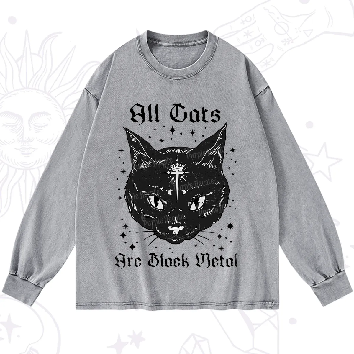 Purplehecate All Cats Are Black Metal Washed Long Sleeve Shirt