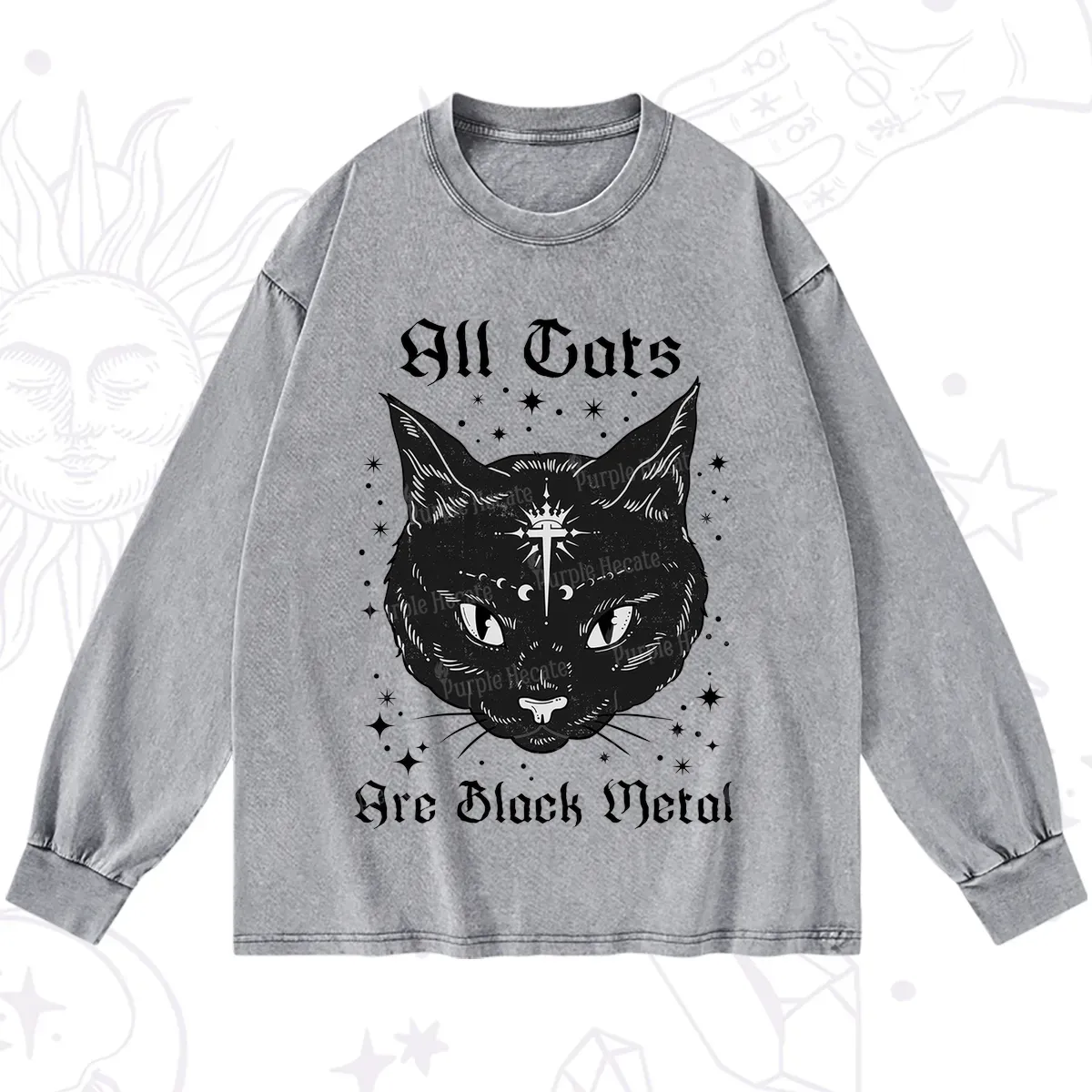 Purplehecate All Cats Are Black Metal Washed Long Sleeve Shirt