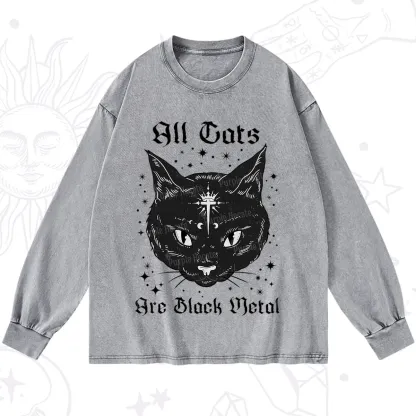 Purplehecate All Cats Are Black Metal Washed Long Sleeve Shirt