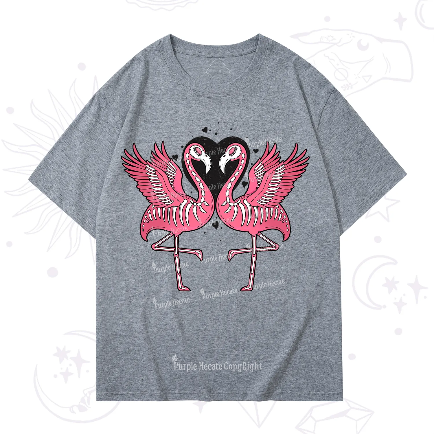 Purplehecate Witchy Pink Flamingo Skull Valentine T-Shirt