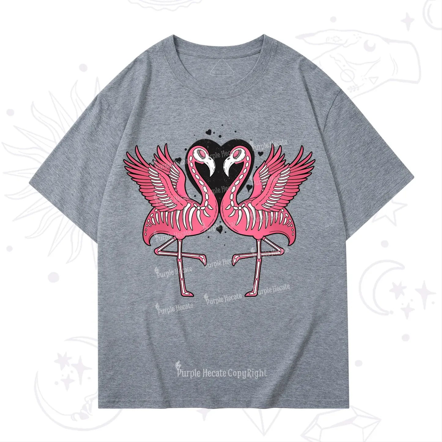 Purplehecate Witchy Pink Flamingo Skull Valentine T-Shirt