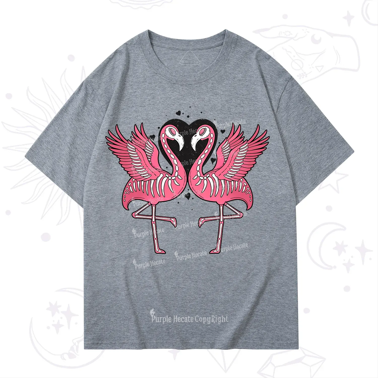 Purplehecate Witchy Pink Flamingo Skull Valentine T-Shirt