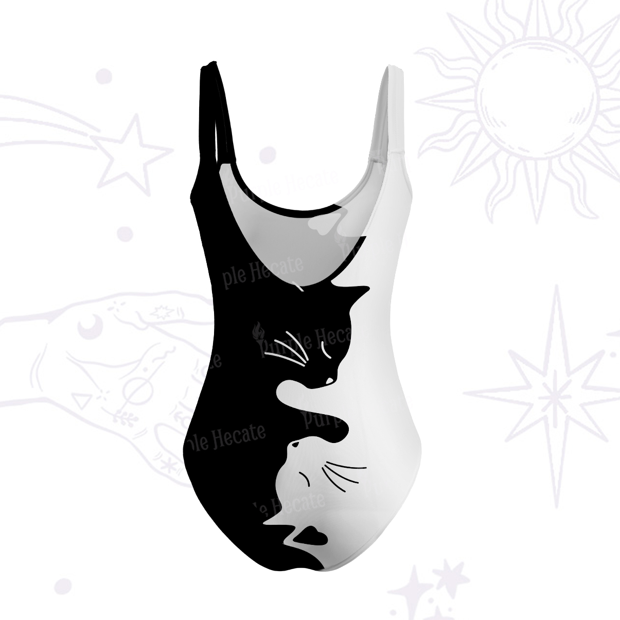 Purplehecate Yin Yang Cat Lover Tank One Piece Swimsuit