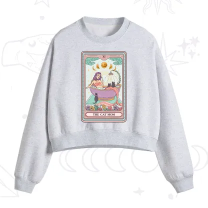 Purplehecate The Cat Mermaid Mom Tarot Card Fleece Cropped Sweatshirt