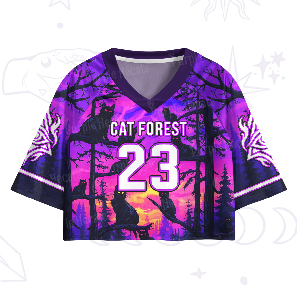 Purplehecate Twilight Forest Guardian Cat Crop Jersey Top