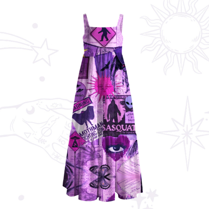 Purplehecate Cryptid Warning Collage Wide Straps Maxi Dress