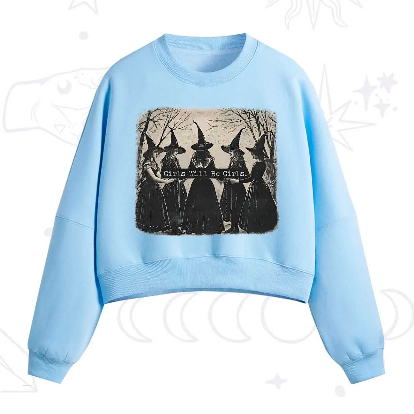 Purplehecate Girls Will Be Girls Witch Fleece Cropped Sweatshirt