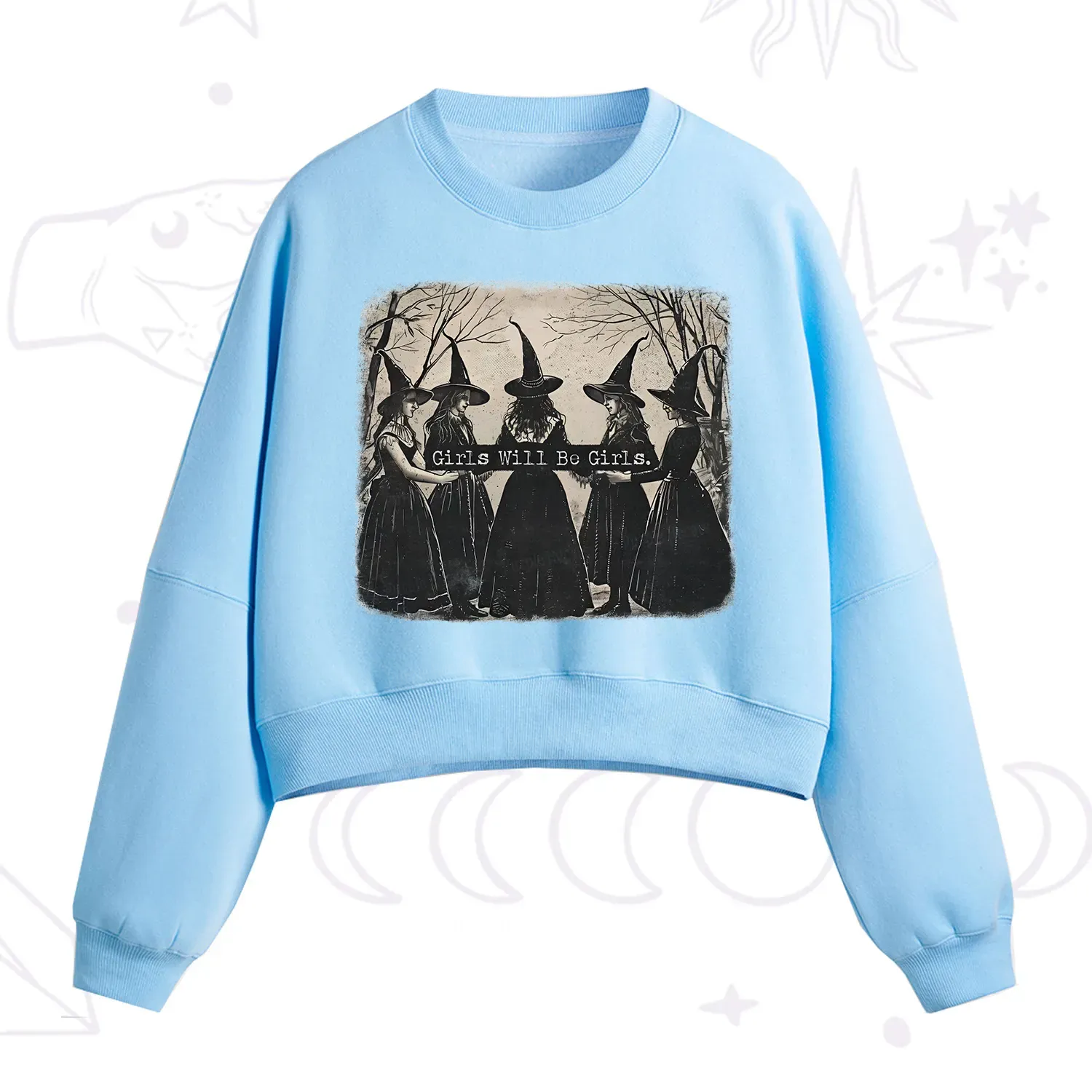 Purplehecate Girls Will Be Girls Witch Fleece Cropped Sweatshirt