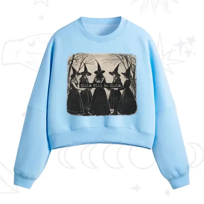 Purplehecate Girls Will Be Girls Witch Fleece Cropped Sweatshirt