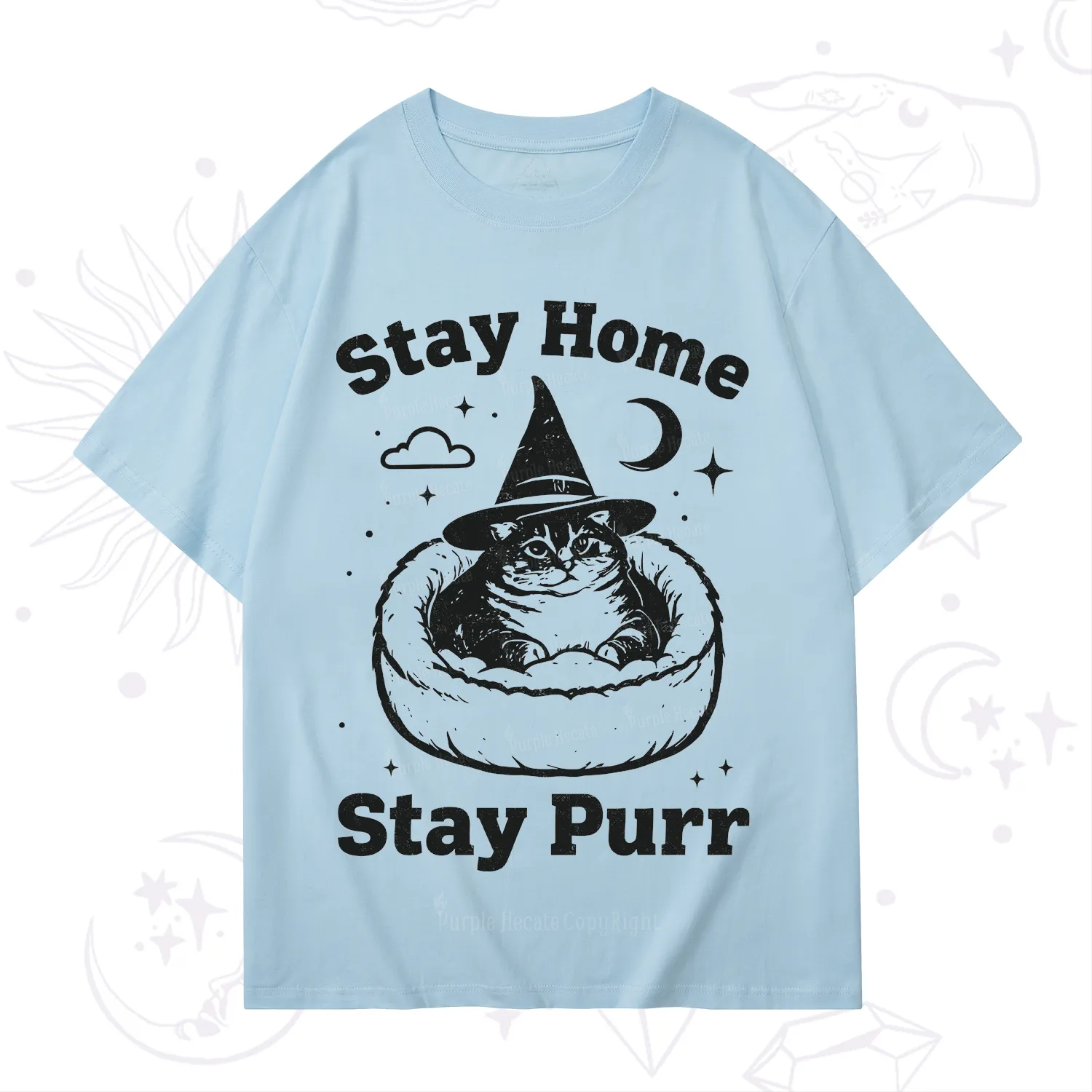 Purplehecate Stay Home Stay Purr Witch Cat T-Shirt