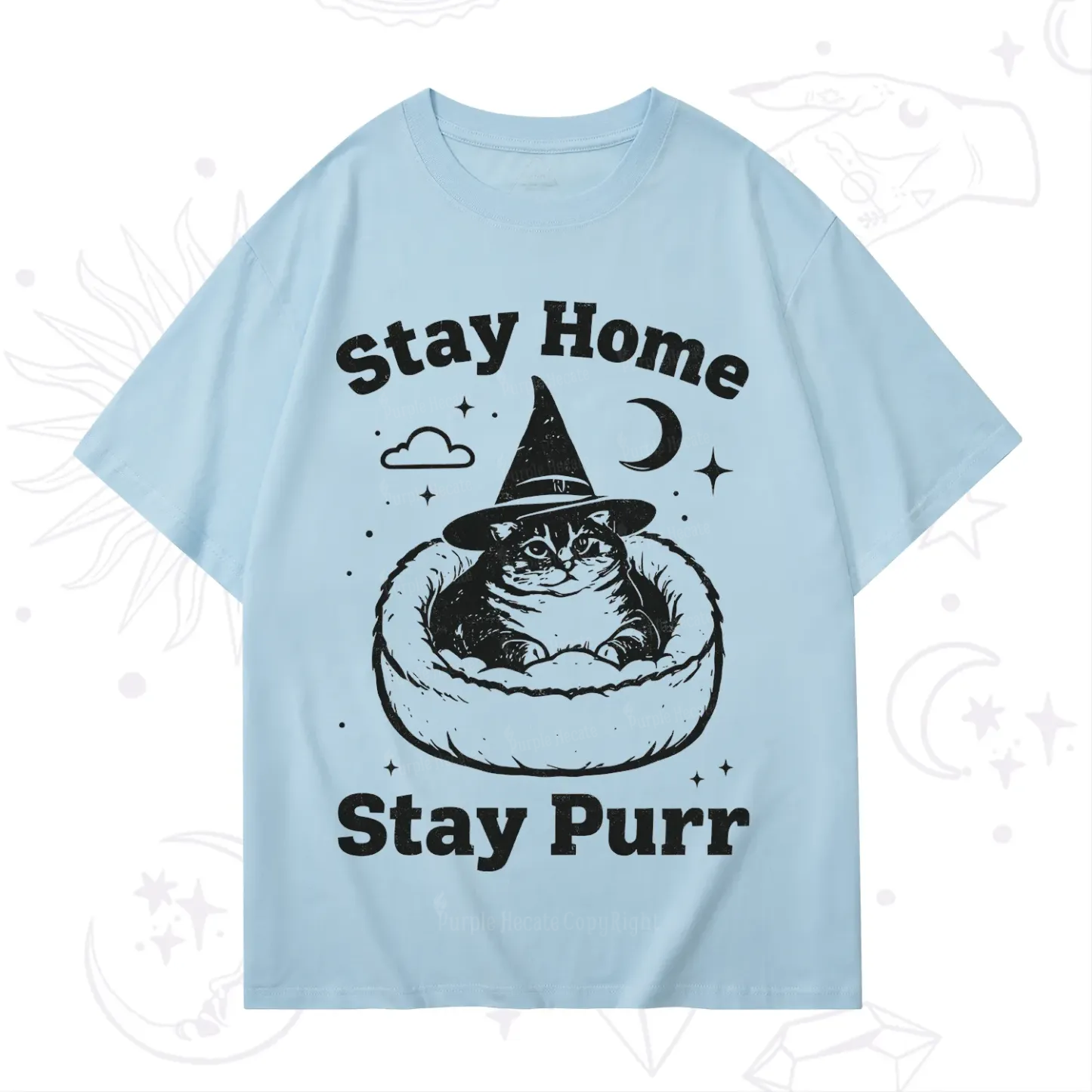 Purplehecate Stay Home Stay Purr Witch Cat T-Shirt