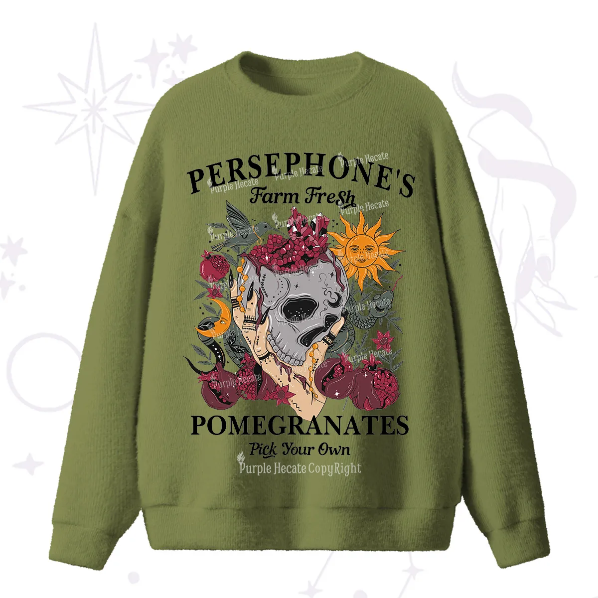 Purplehecate Persephone's Farm Fresh Pomegranates Pick Your Own Fuzzy Ugly Sweater