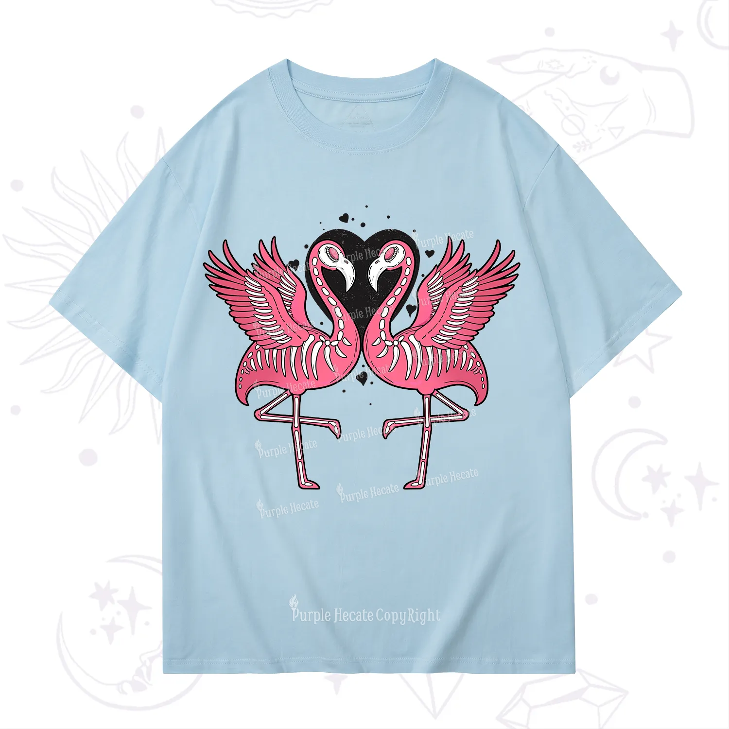 Purplehecate Witchy Pink Flamingo Skull Valentine T-Shirt
