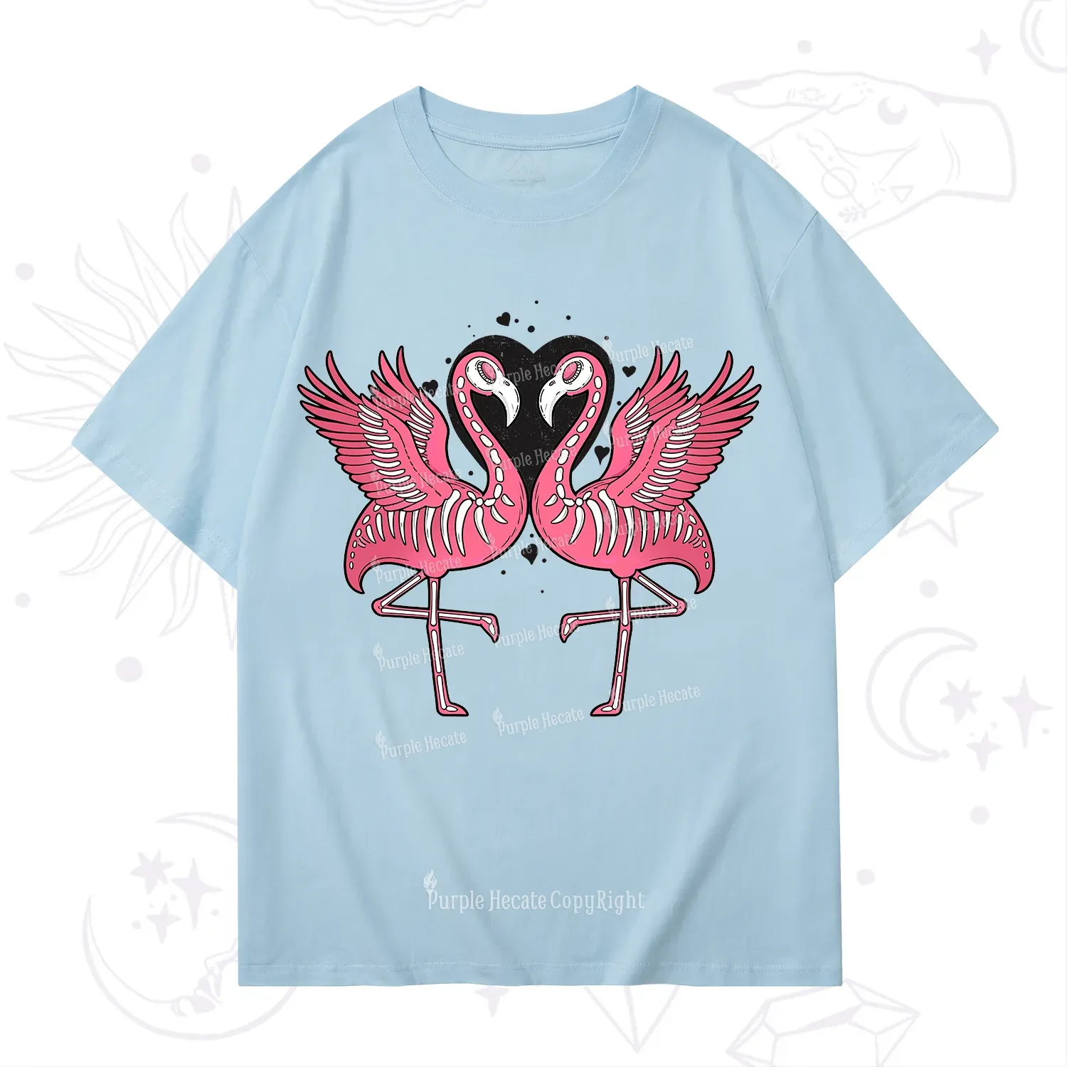 Purplehecate Witchy Pink Flamingo Skull Valentine T-Shirt