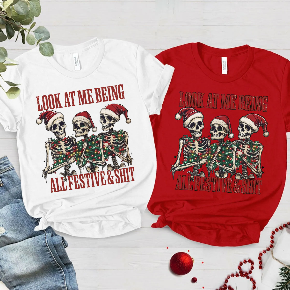 Purplehecate Look At Me Being All Festive And Shit Christmas Couple T-Shirts