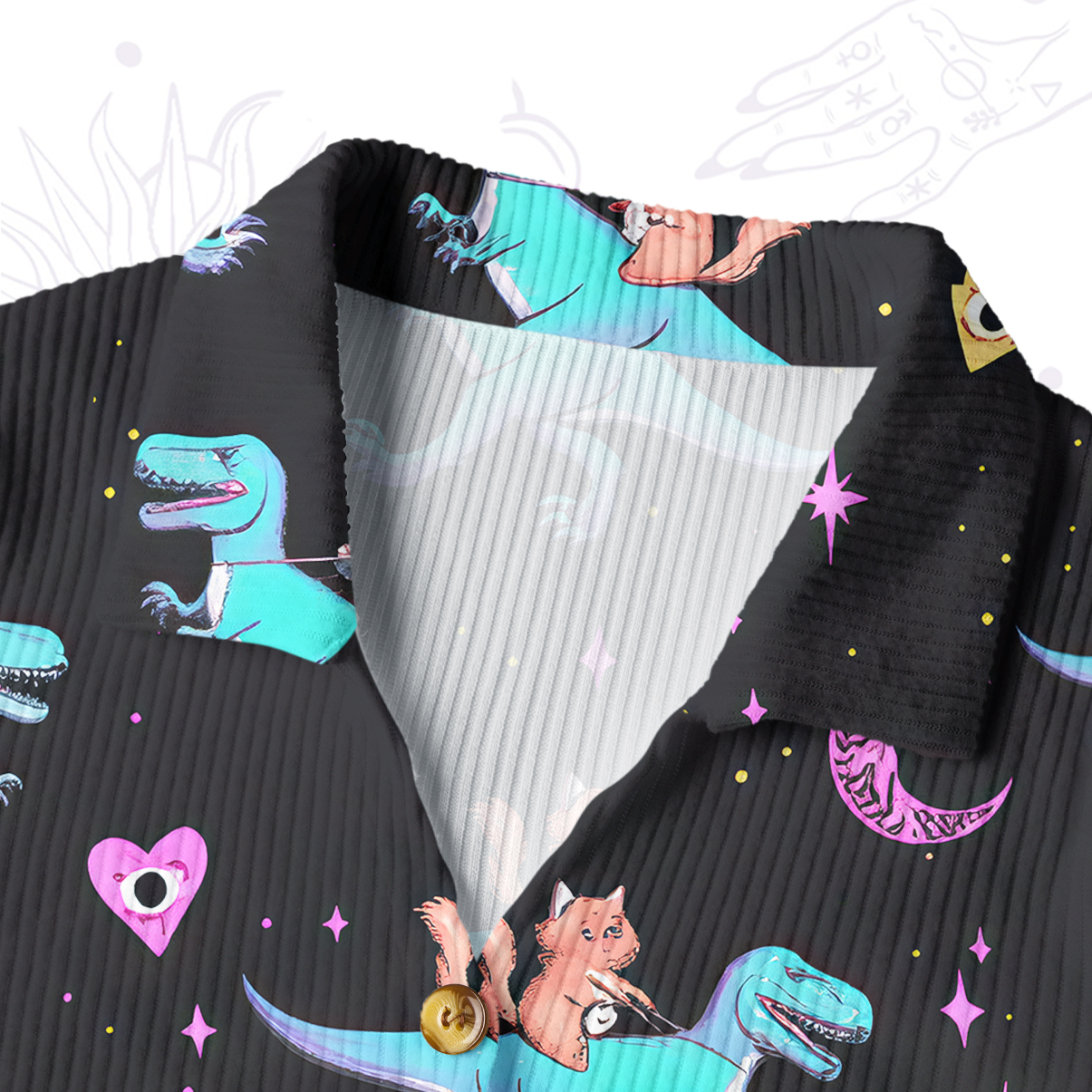 Purplehecate Witch Cat Rides the Dino Ribbed Knit Dress