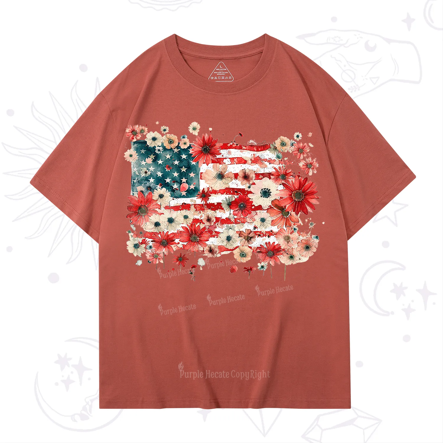 Purplehecate Floral American Flag T-Shirt