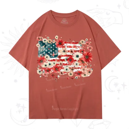 Purplehecate Floral American Flag T-Shirt
