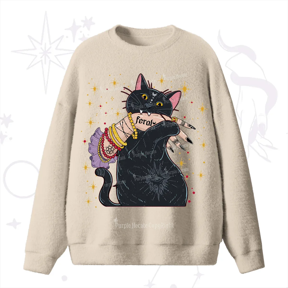 Purplehecate Feral Cat Fuzzy Ugly Sweater