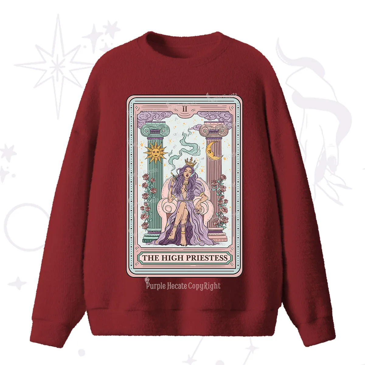 Purplehecate The High Priestess Tarot Card Fuzzy Ugly Sweater