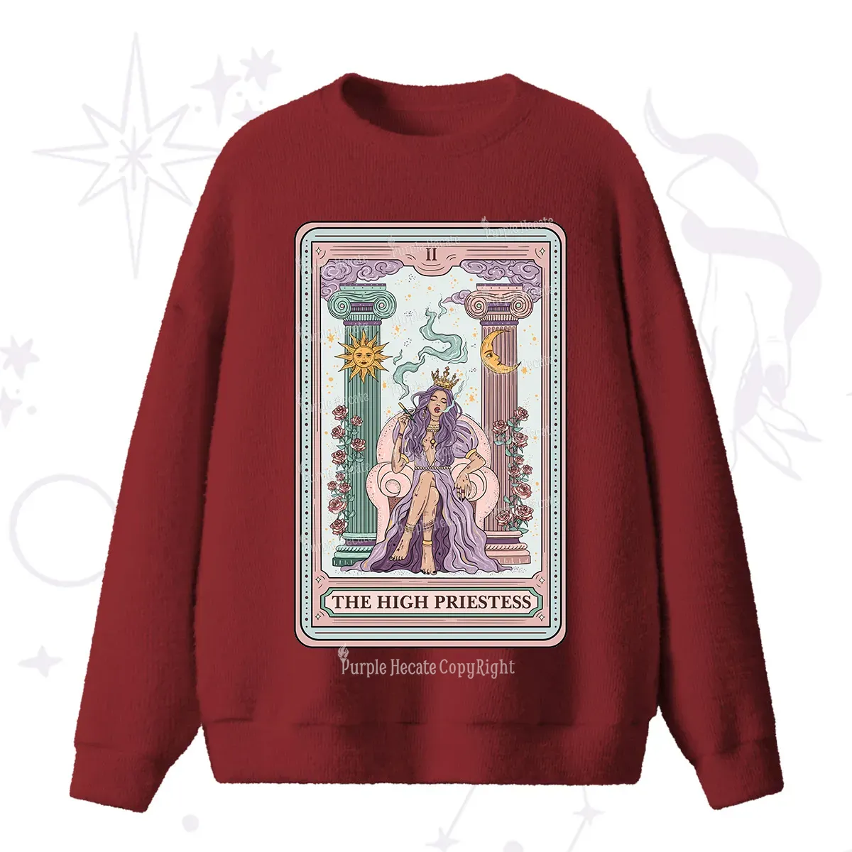 Purplehecate The High Priestess Tarot Card Fuzzy Ugly Sweater