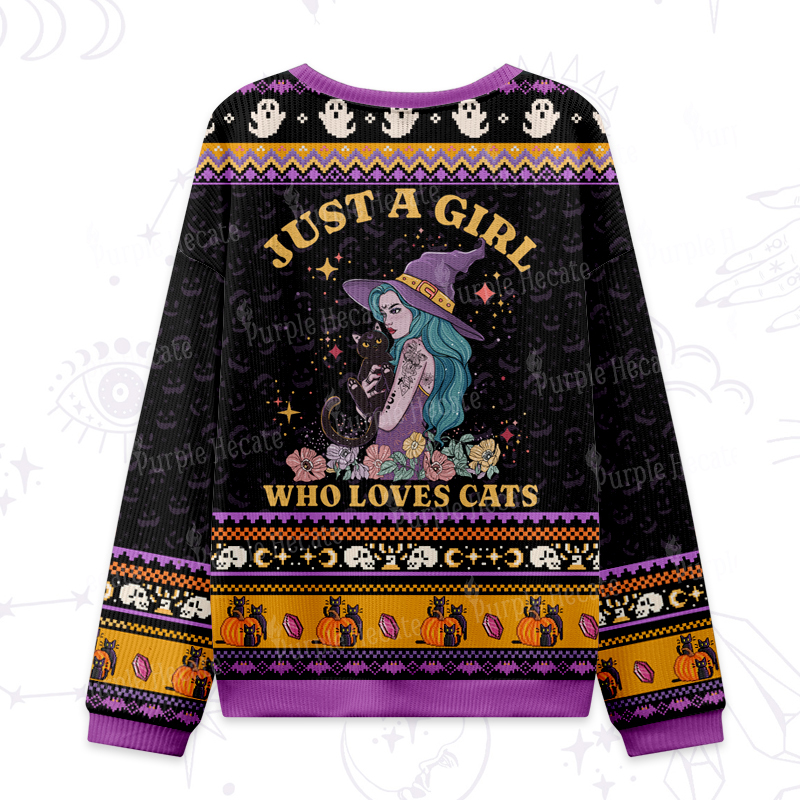Purplehecate Just A Girl Who Loves Cats Ugly Halloween Sweatshirts