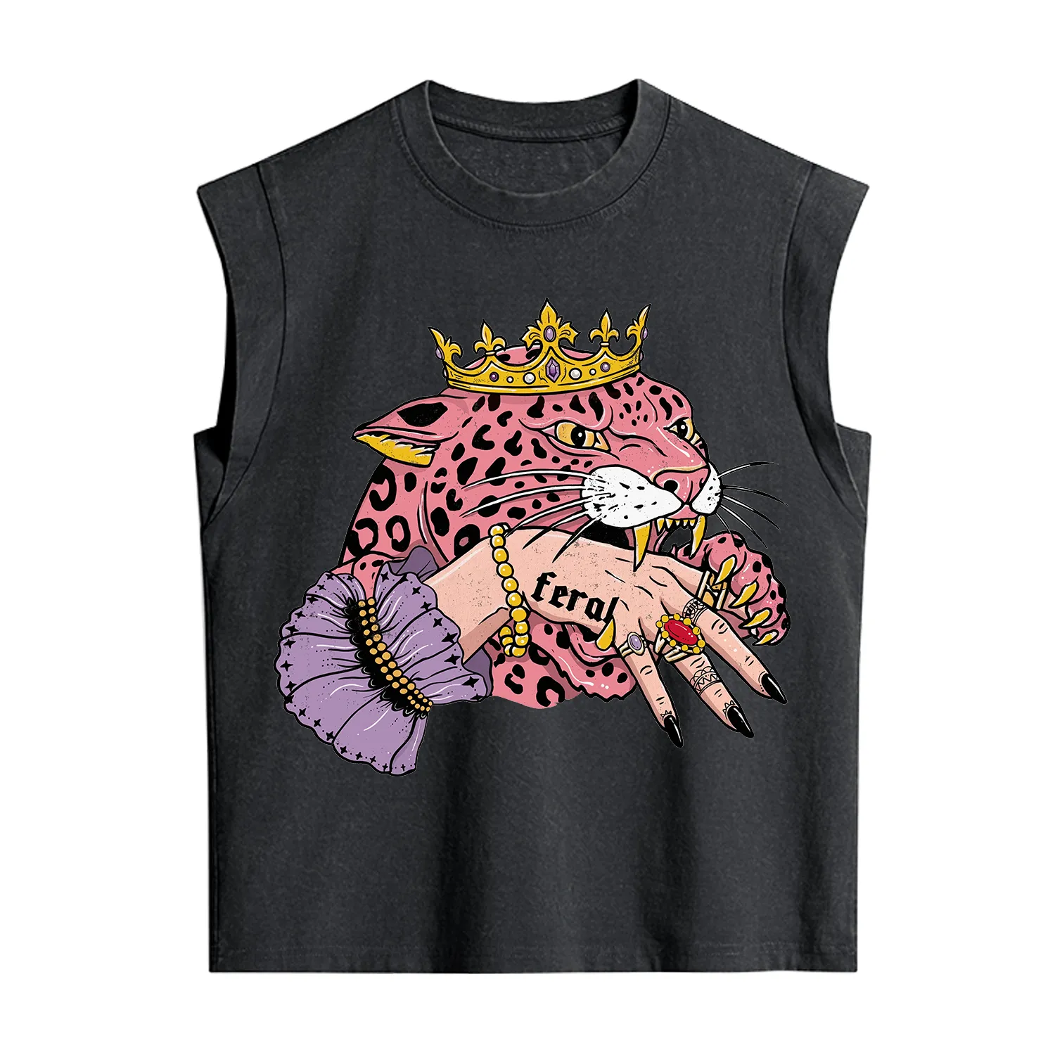 Purplehecate Feral Queen Pink Leopard Vintage Washed Tank