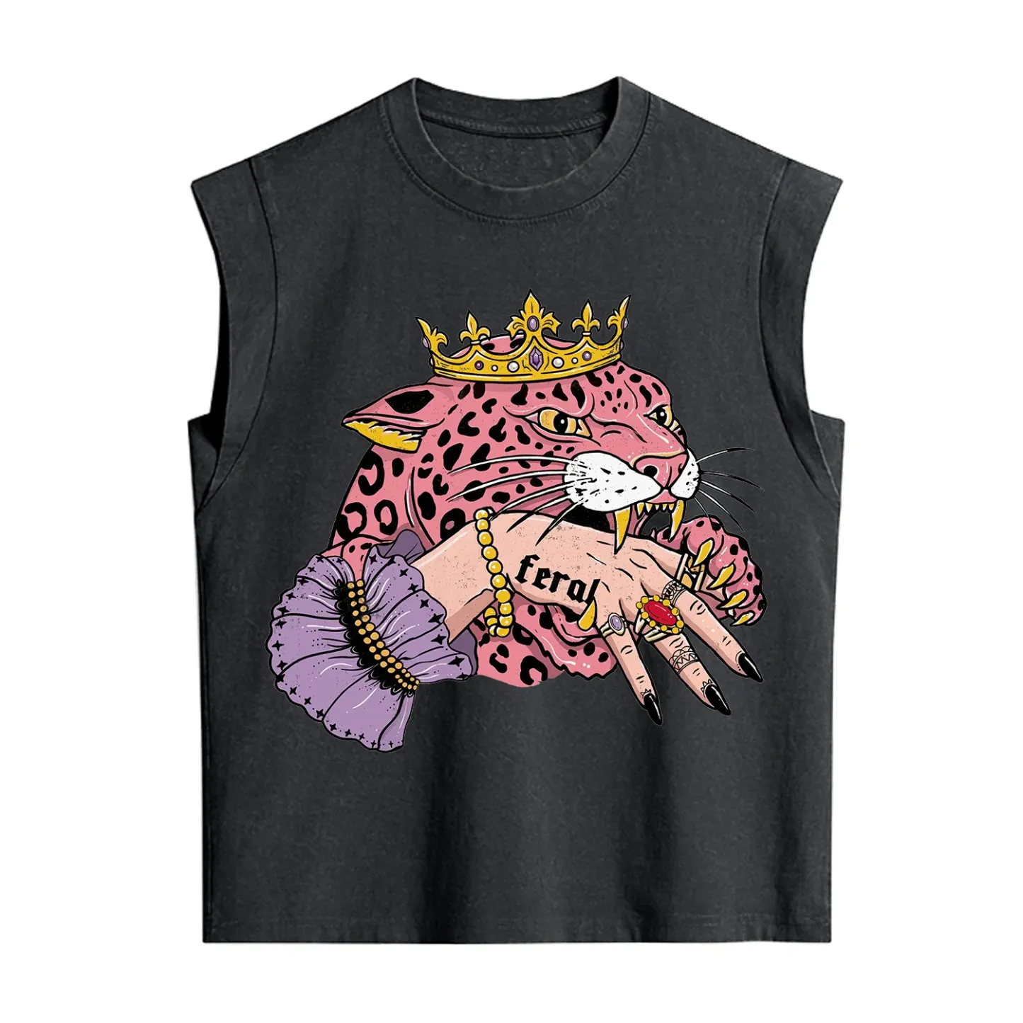Purplehecate Feral Queen Pink Leopard Vintage Washed Tank