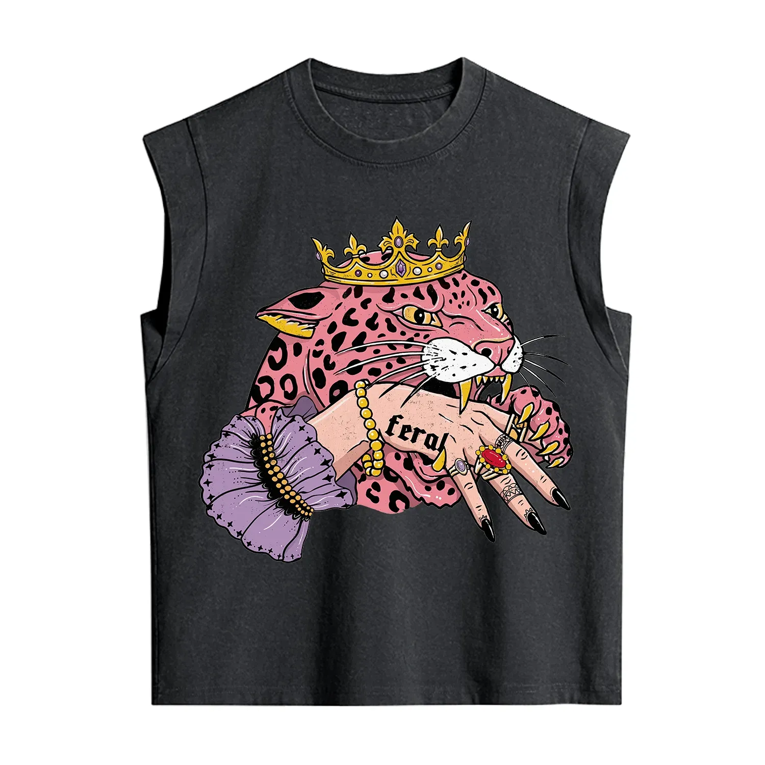Purplehecate Feral Queen Pink Leopard Vintage Washed Tank
