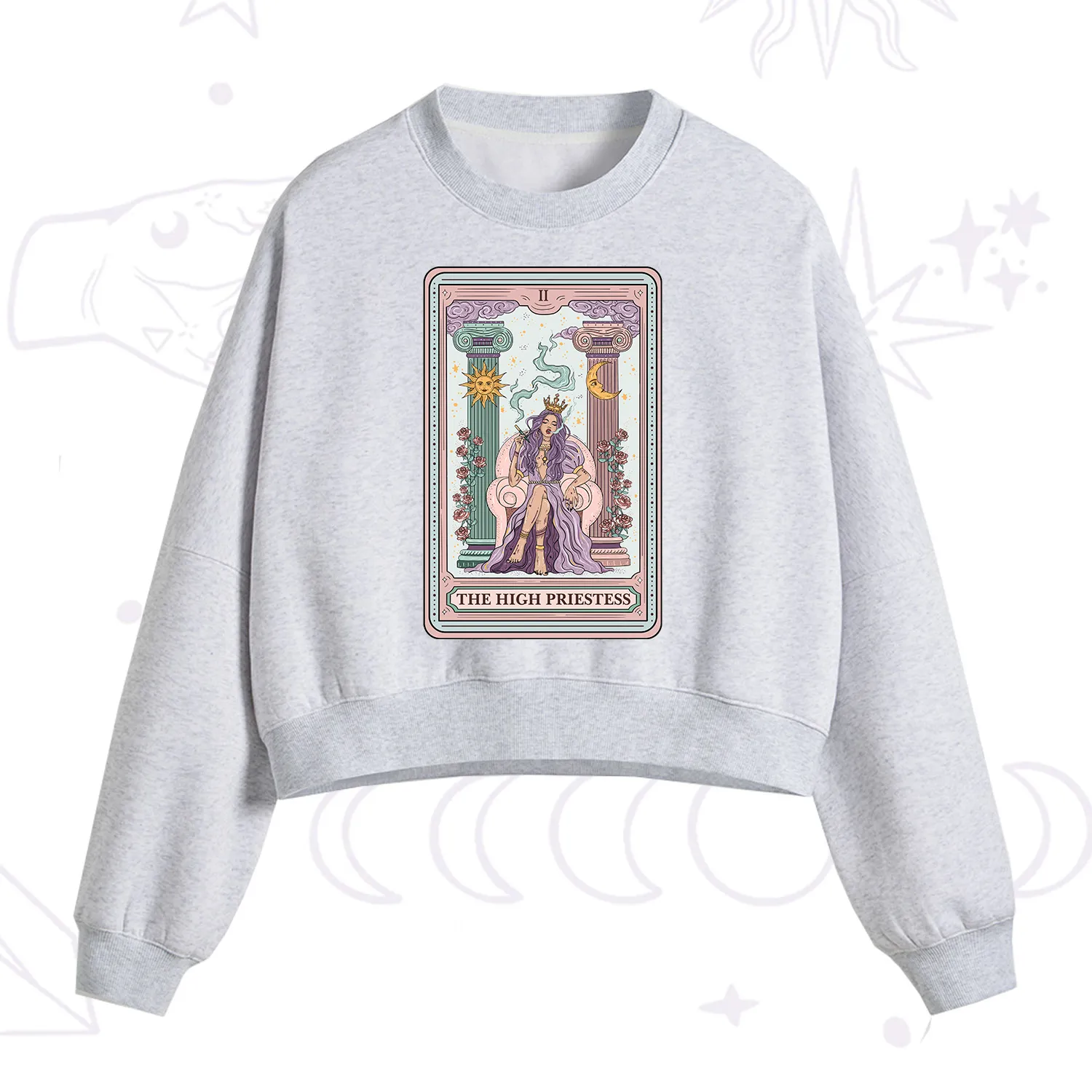 Purplehecate The High Priestess Tarot Card Fleece Cropped Sweatshirt