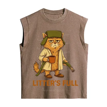 Purplehecate Litter's Full Funny Cat Vintage Washed Tank