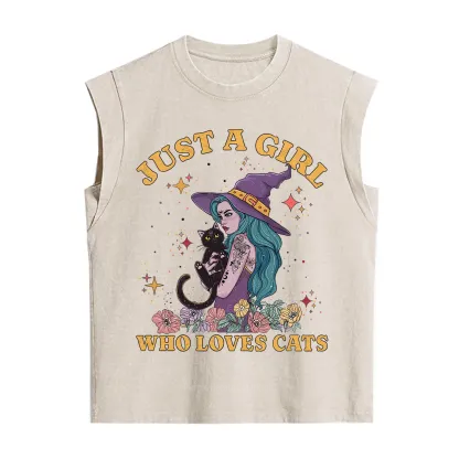 Purplehecate Just A Girl Who Loves Cats Vintage Washed Tank