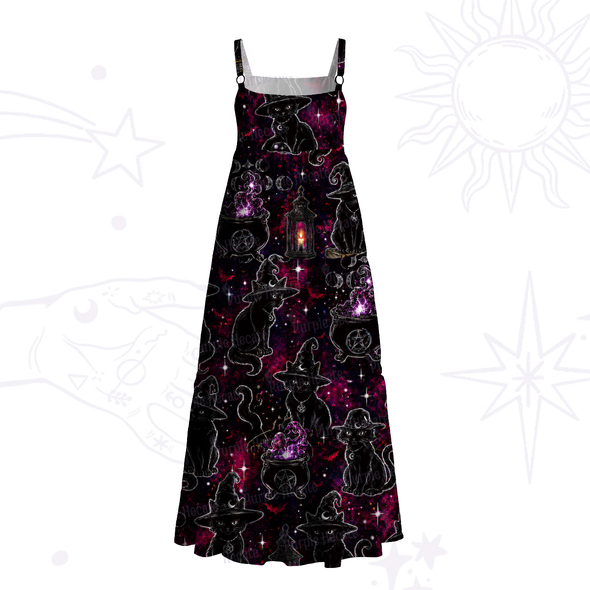 Purplehecate Brewing Black Cat Wide Straps Maxi Dress