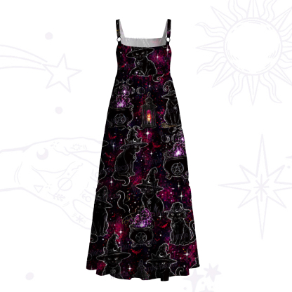 Purplehecate Brewing Black Cat Wide Straps Maxi Dress