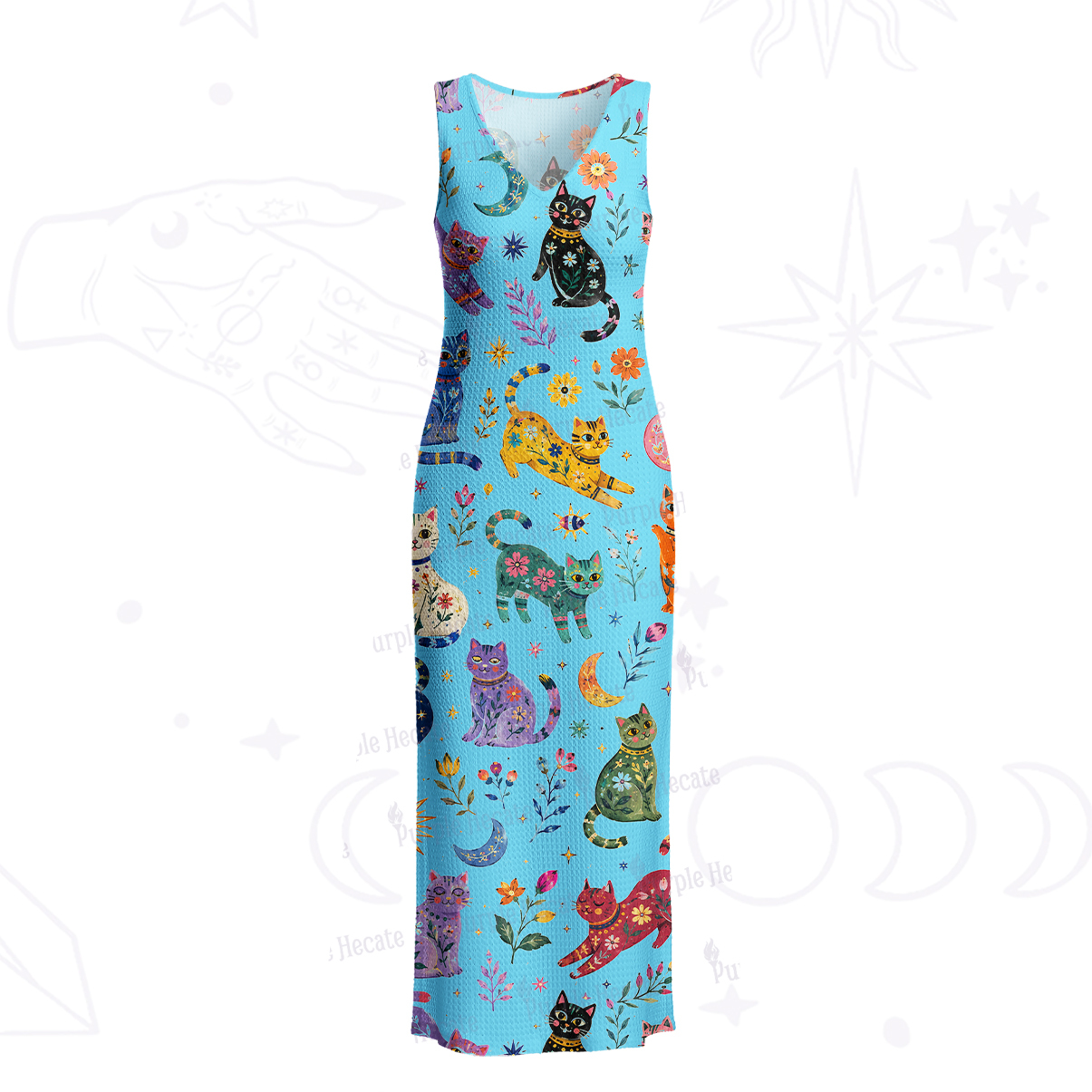 Purplehecate Rainbow Magic Cats Crochet Knit Maxi Dress