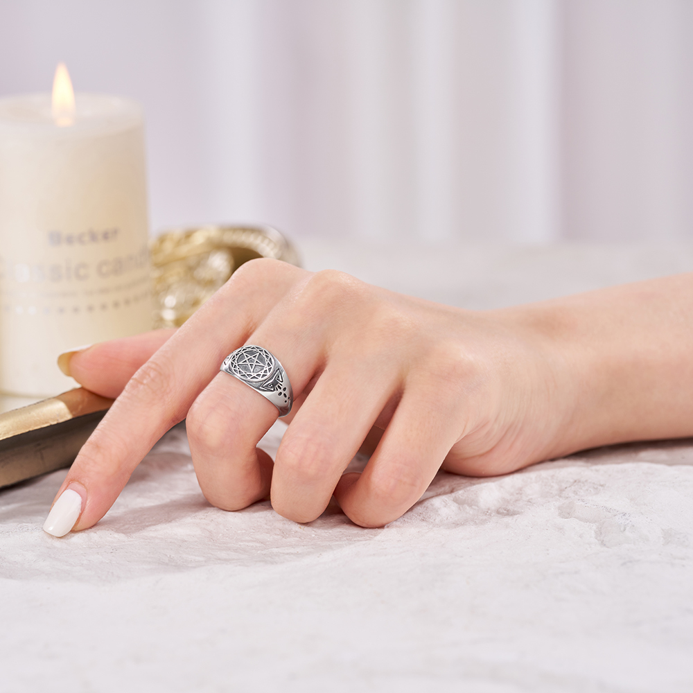 Purplehecate Pentacle Stackable Sterling Silver Ring