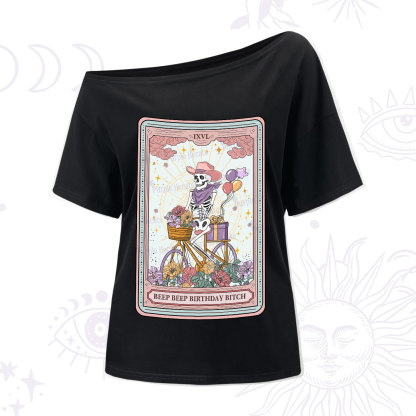 Purplehecate The Beep Beep Birthday Bitch Tarot One-Shoulder T-Shirt
