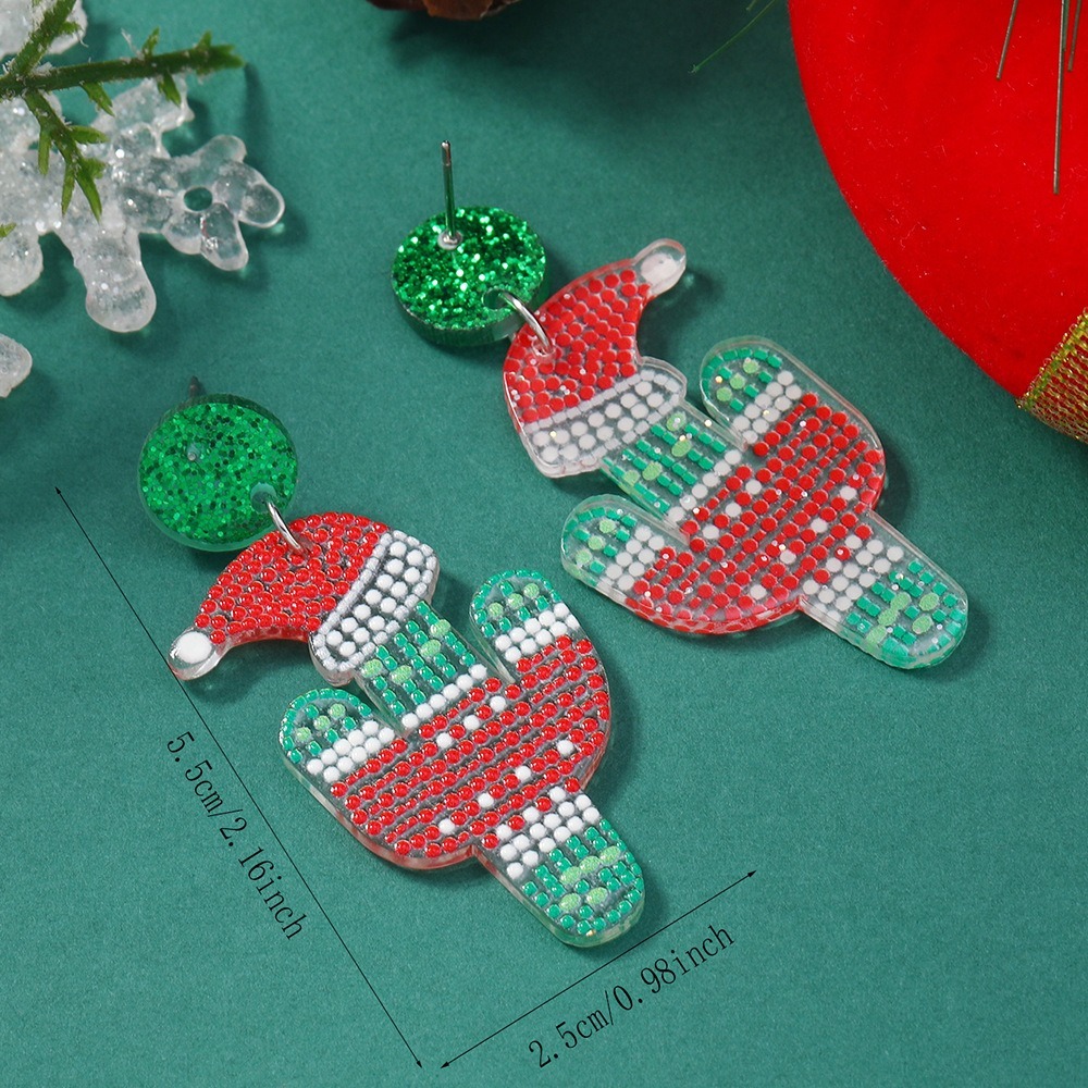 Purplehecate Christmas Santa Claus Cactus Earrings 