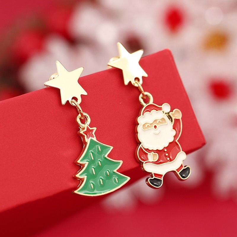 Purplehecate Christmas Tree And Santa Claus Earrings