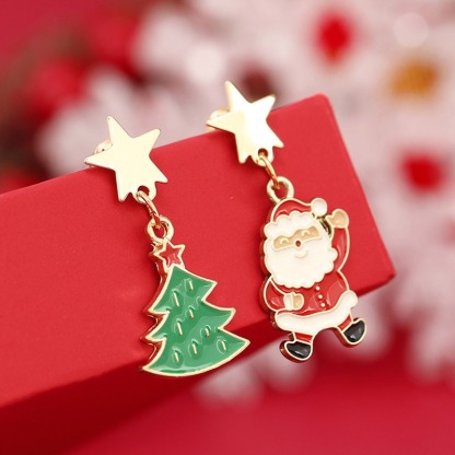 Purplehecate Christmas Tree And Santa Claus Earrings 