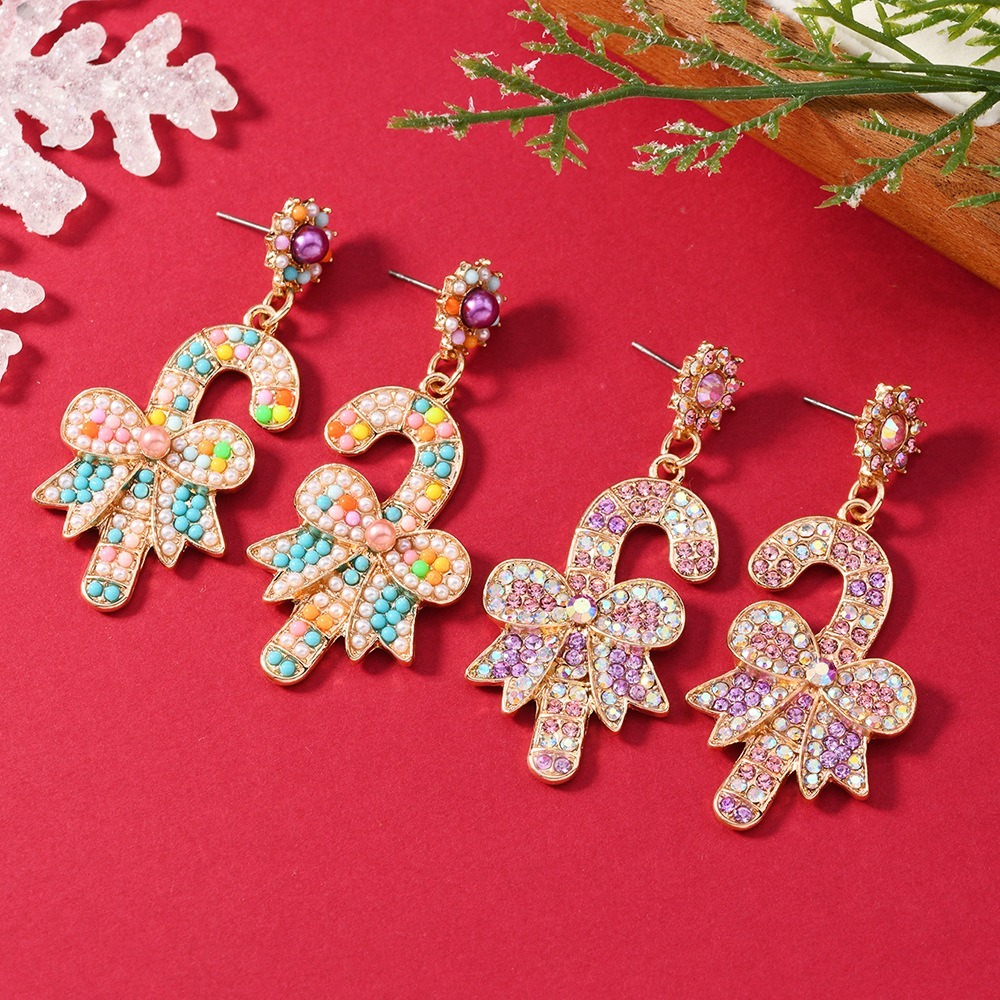Purplehecate Christmas Crystal Candy Cane Earrings