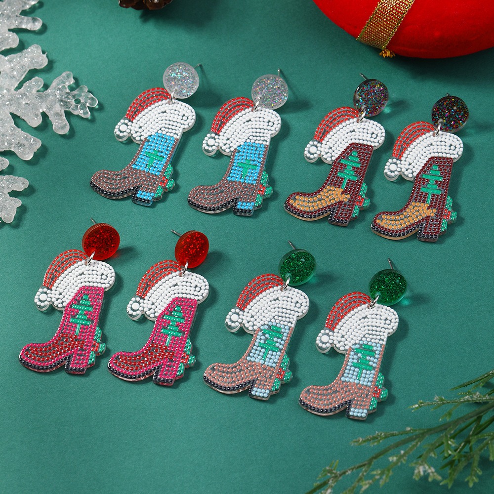 Purplehecate Santa Boot Christmas Earrings 