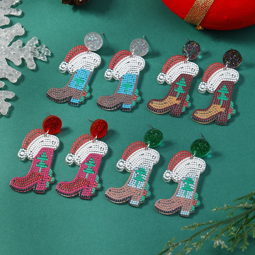 Purplehecate Santa Boot Christmas Earrings 