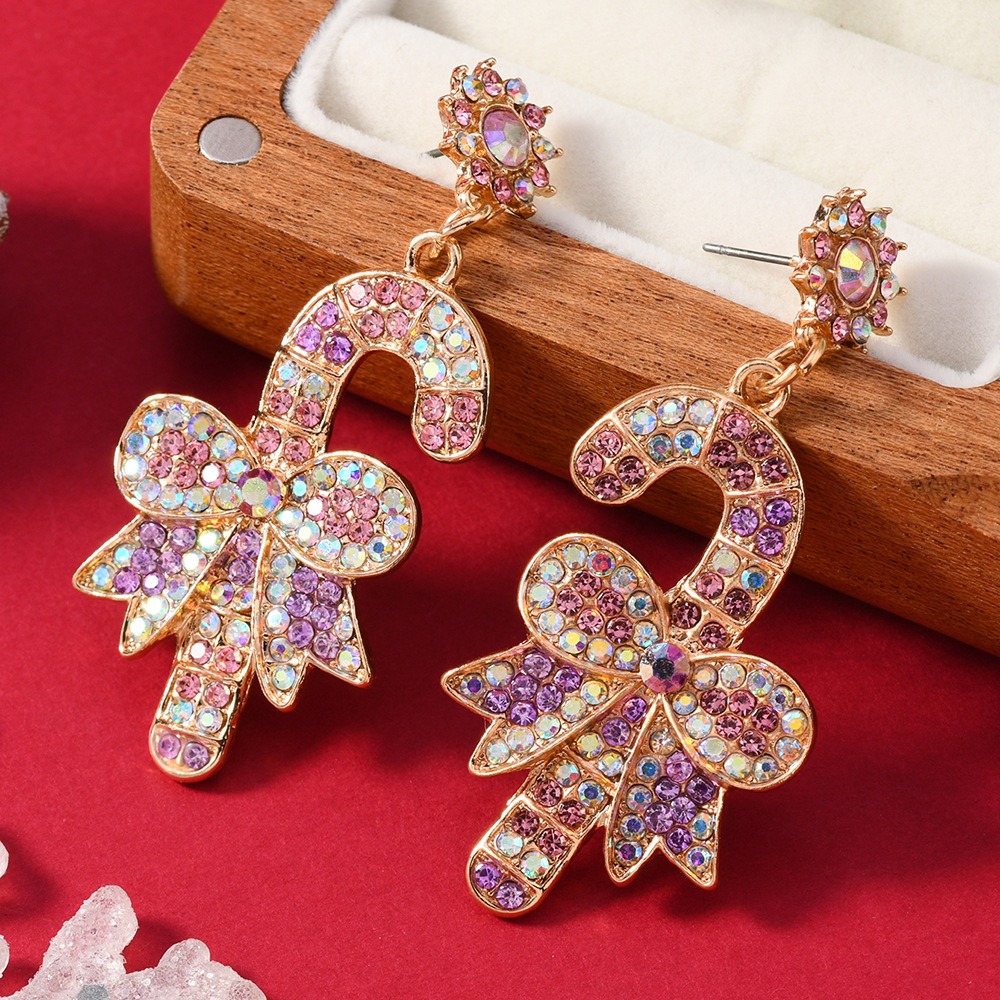 Purplehecate Christmas Crystal Candy Cane Earrings