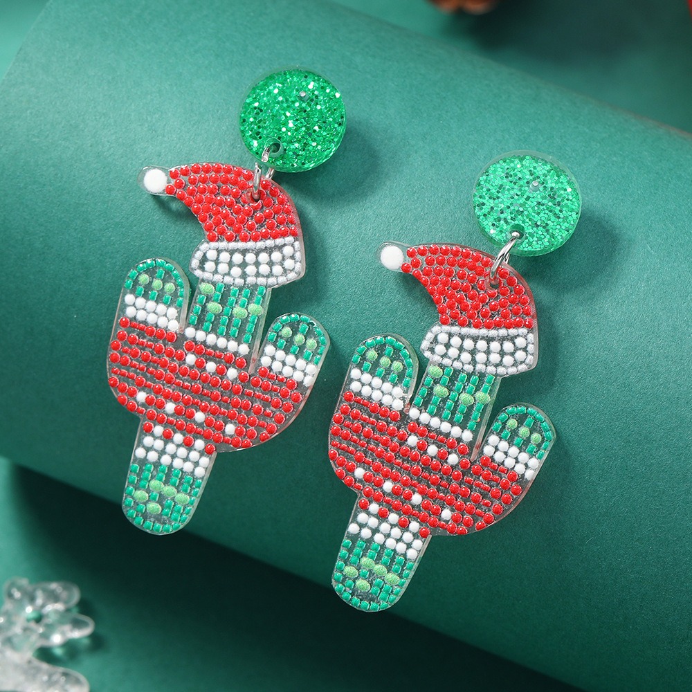 Purplehecate Christmas Santa Claus Cactus Earrings 